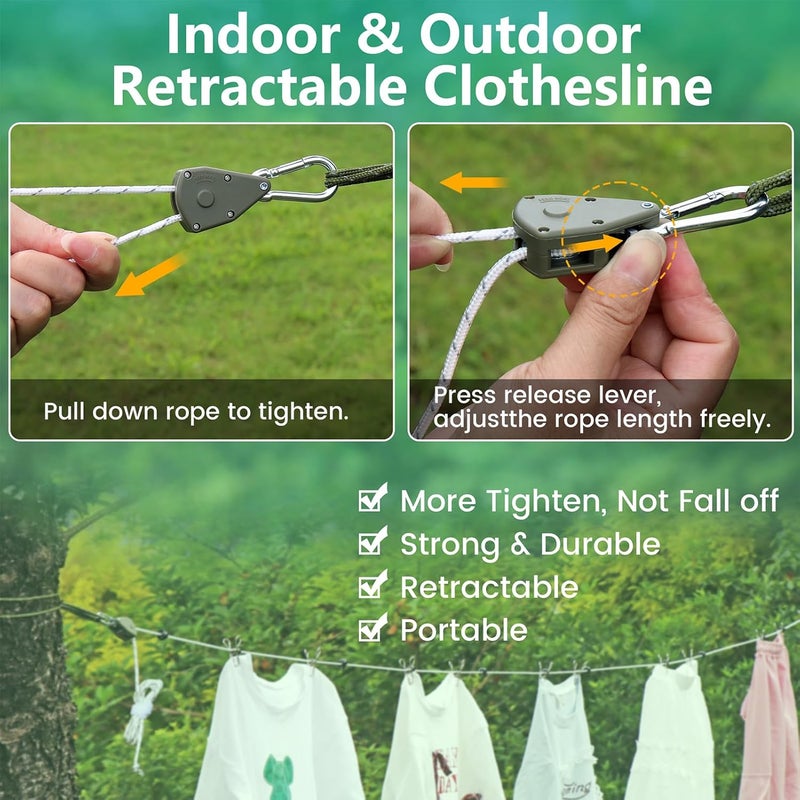Harqa Retractable Travel Clothesline, 19FT Adjustable Heavy-Duty Line with Reflective Pulley System, Stainless Hooks & Clips – Portable for Camping, Cruise, Hotel, Balcony & Outdoor Laundry (Black) - Image 2
